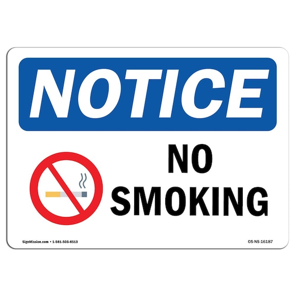 OSHA Sign, No Smoking, 18in X 12in Decal, 12" W, 18" L, Landscape, No Smoking Sign